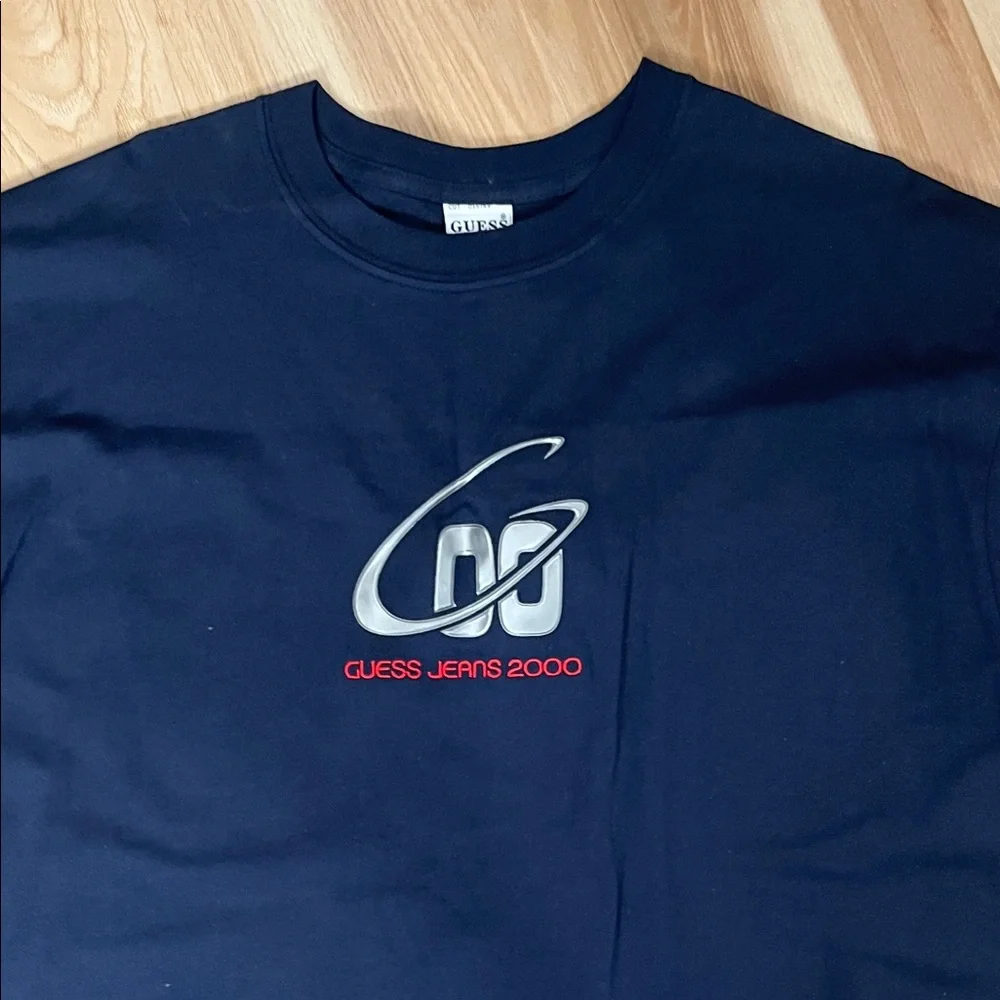 Guess Navy Graphic Tee with Silver and Red Accents - Picture 2 of 5